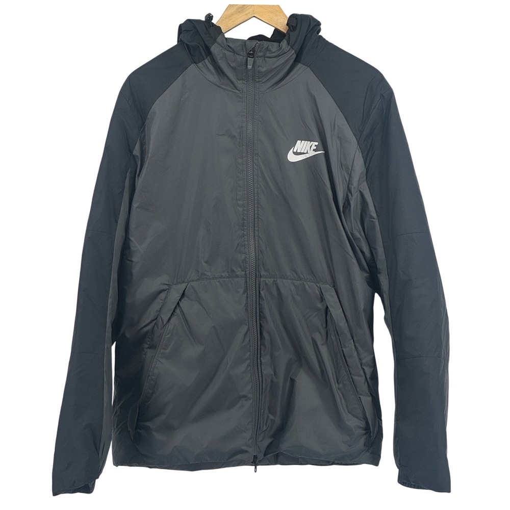Nike Mens Windrunner Full Zip Fleece Lined Hoodie Jacket Gray Black Size Medium